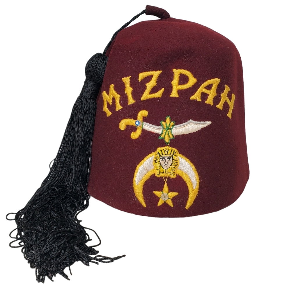 Vintage MIZPAH Masonic Temple Shriner Fez Hat Tassel Embroidered